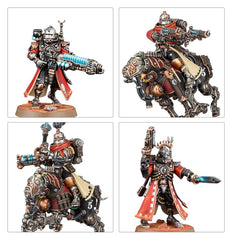 Games Workshop Warhammer 40,000 detailed Adeptus Mechanicus insignia on models.