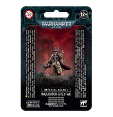 Games Workshop Inquisitor Greyfax model in dynamic pose for painting.