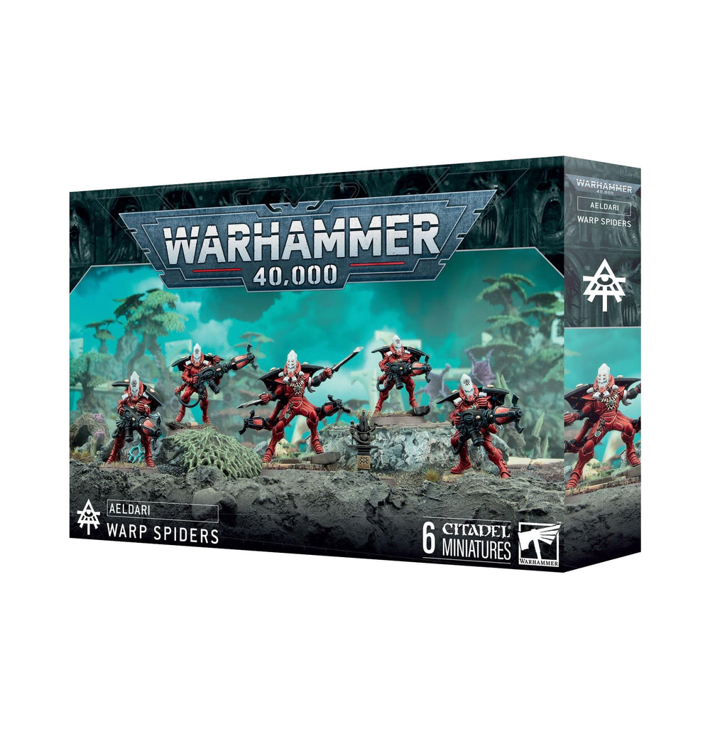 Games Workshop Warp Spiders Exarch pose with customizable wargear.