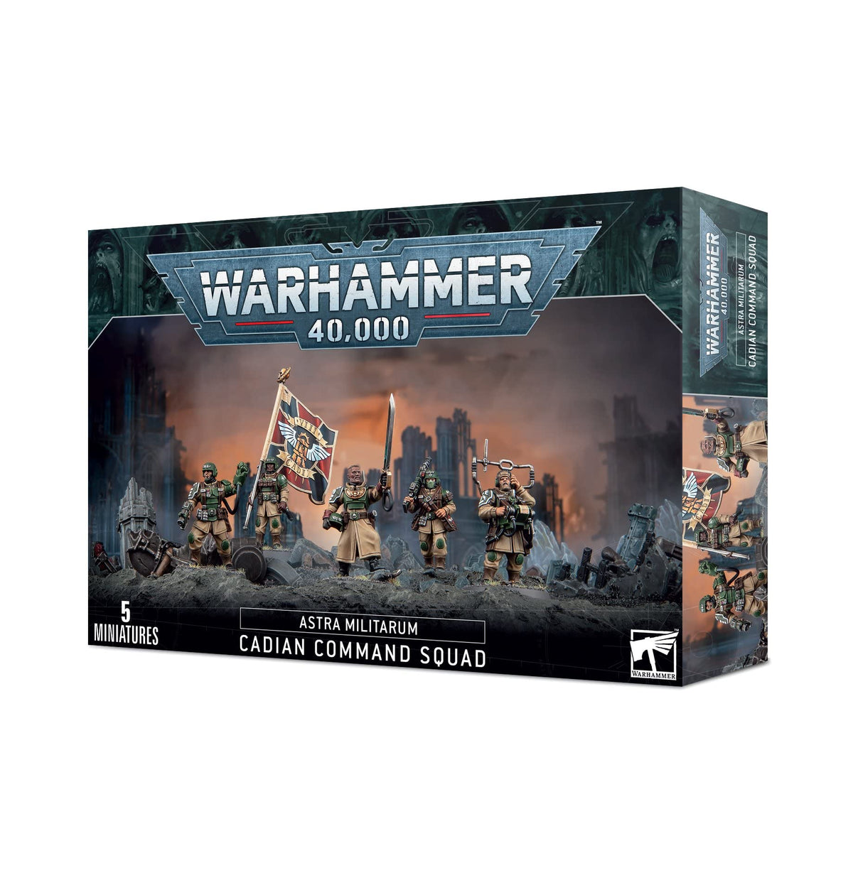Games Workshop Warhammer 40k Cadian Command Squad miniature assembly for tabletop battles and display.