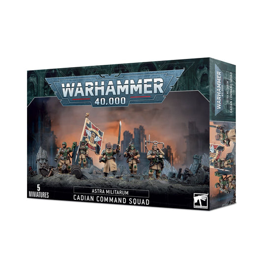 Games Workshop Warhammer 40k Cadian Command Squad miniature assembly for tabletop battles and display.