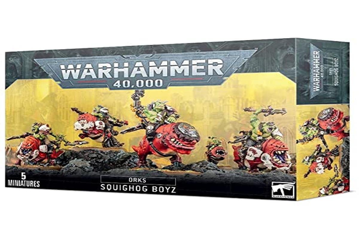 Games Workshop Warhammer 40k Orks Squighog Boyz - Nob on Smasha Squig, ready for high-impact charges.