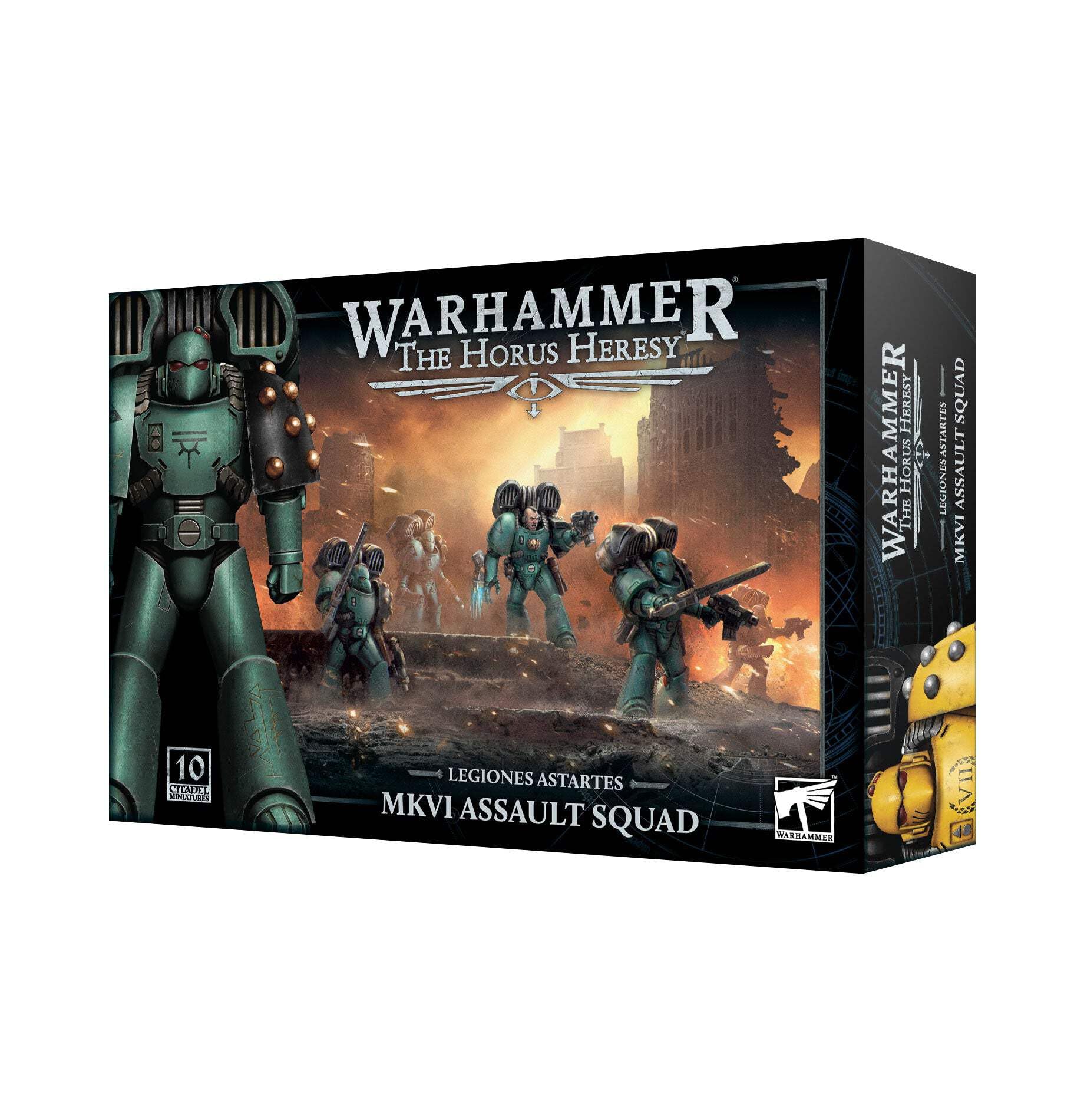Games Workshop Horus Heresy MKVI Assault Marine front view for customizable armies.