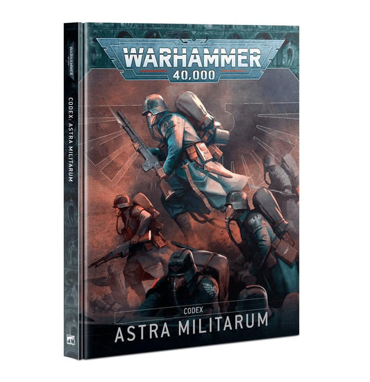 Games Workshop Warhammer 40k Codex Astra Militarum interior pages illustrate lore and battle-ready data.