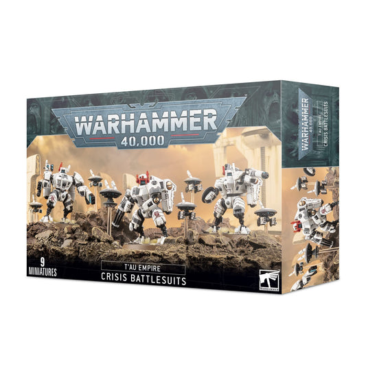 Games Workshop XV8 Crisis Battlesuit Team ready for tabletop battles with drones.