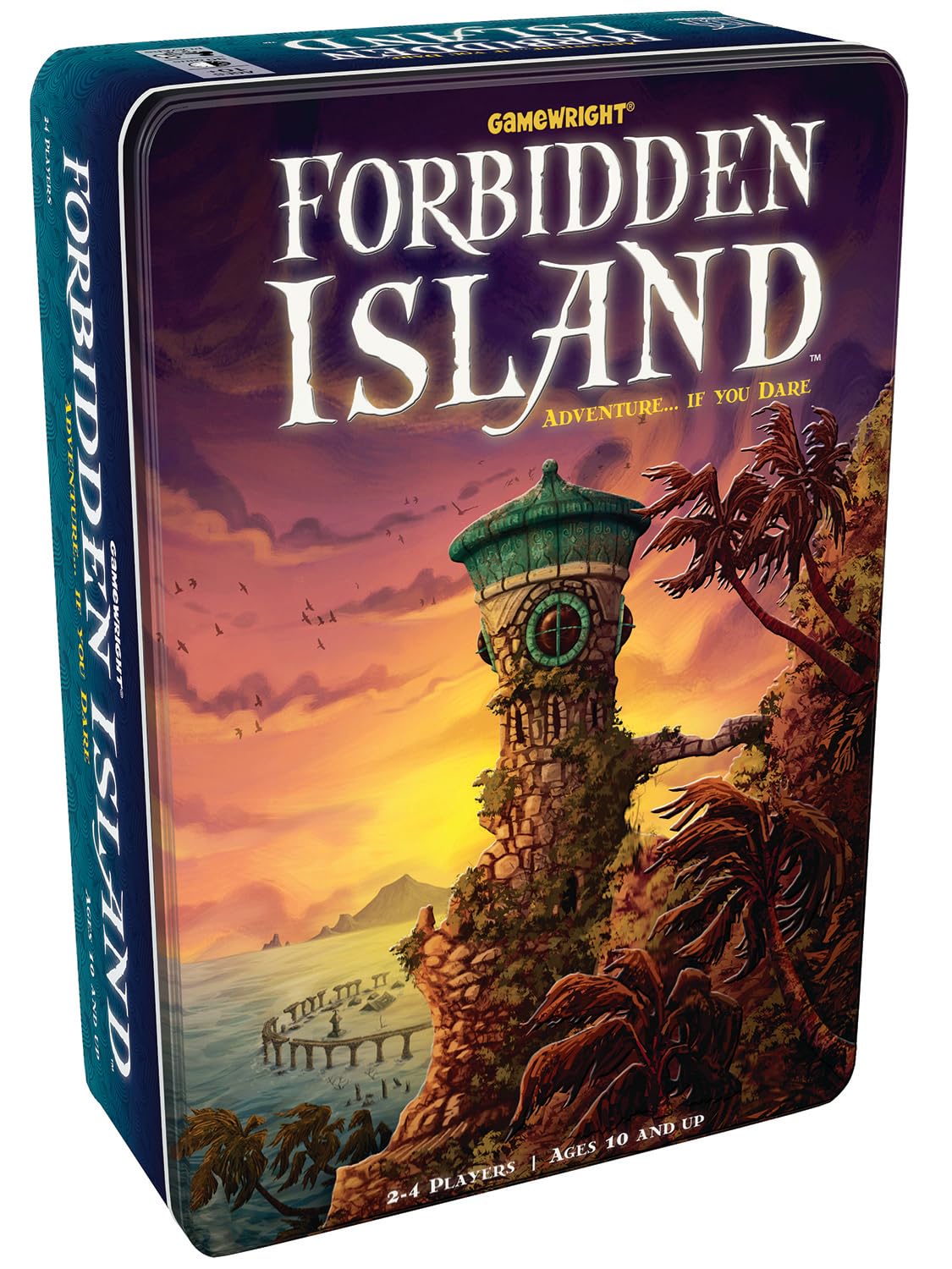 Gamewright Forbidden Island island tiles sinking create tense cooperative moments.