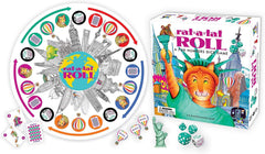 Gamewright Rat-A-Tat Roll dice in action on the game board for fast-paced family fun