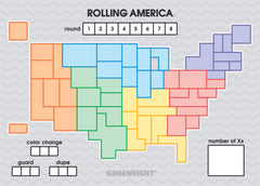 Colorful dice in Rolling America spark strategic map completion.