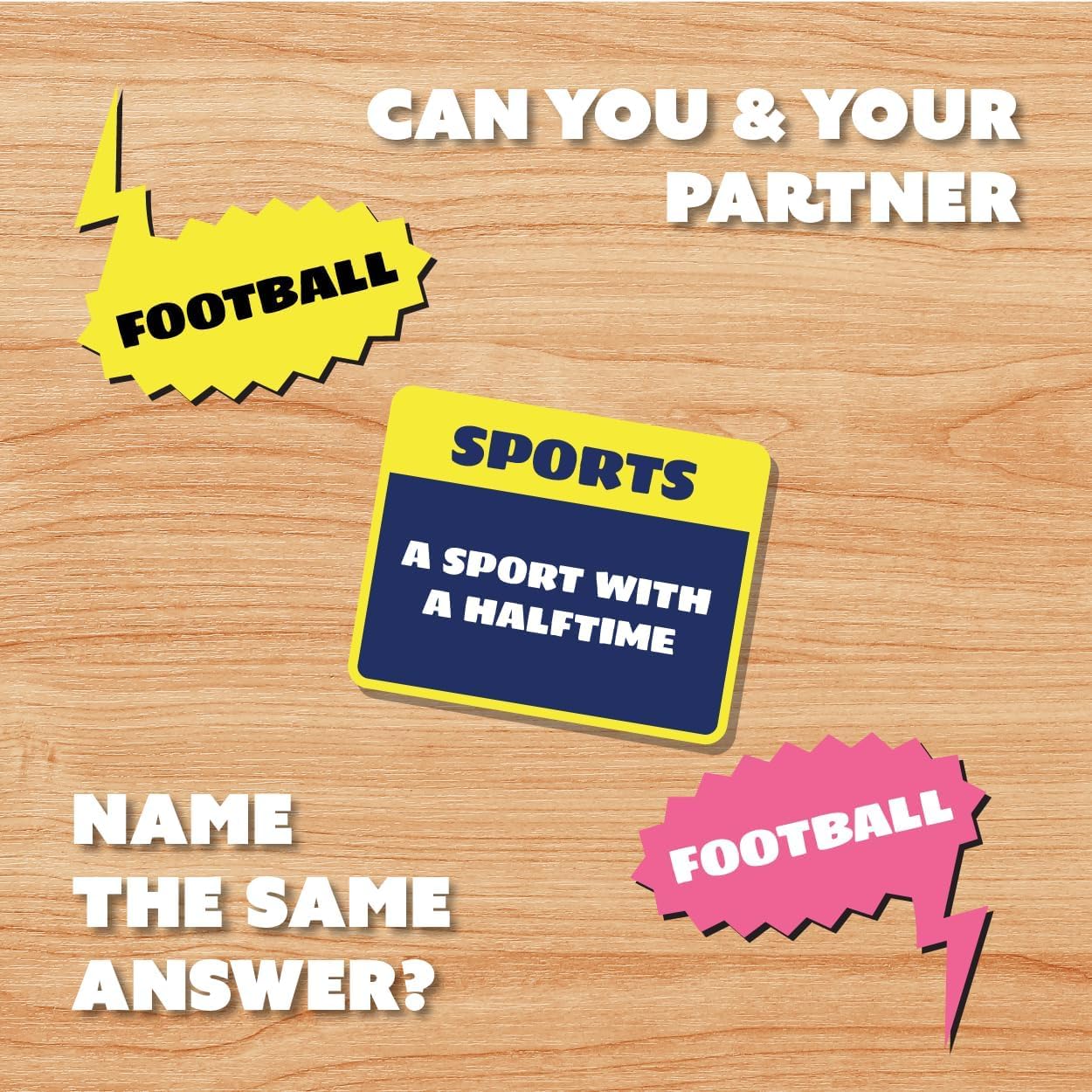 Gamewright Think 'N Sync prompt cards highlight creative prompts for laughs.