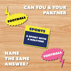 Gamewright Think 'N Sync prompt cards highlight creative prompts for laughs.