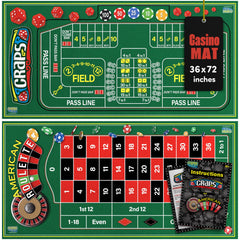 Gamie double-sided roulette and craps table mat showing both layouts for versatile play