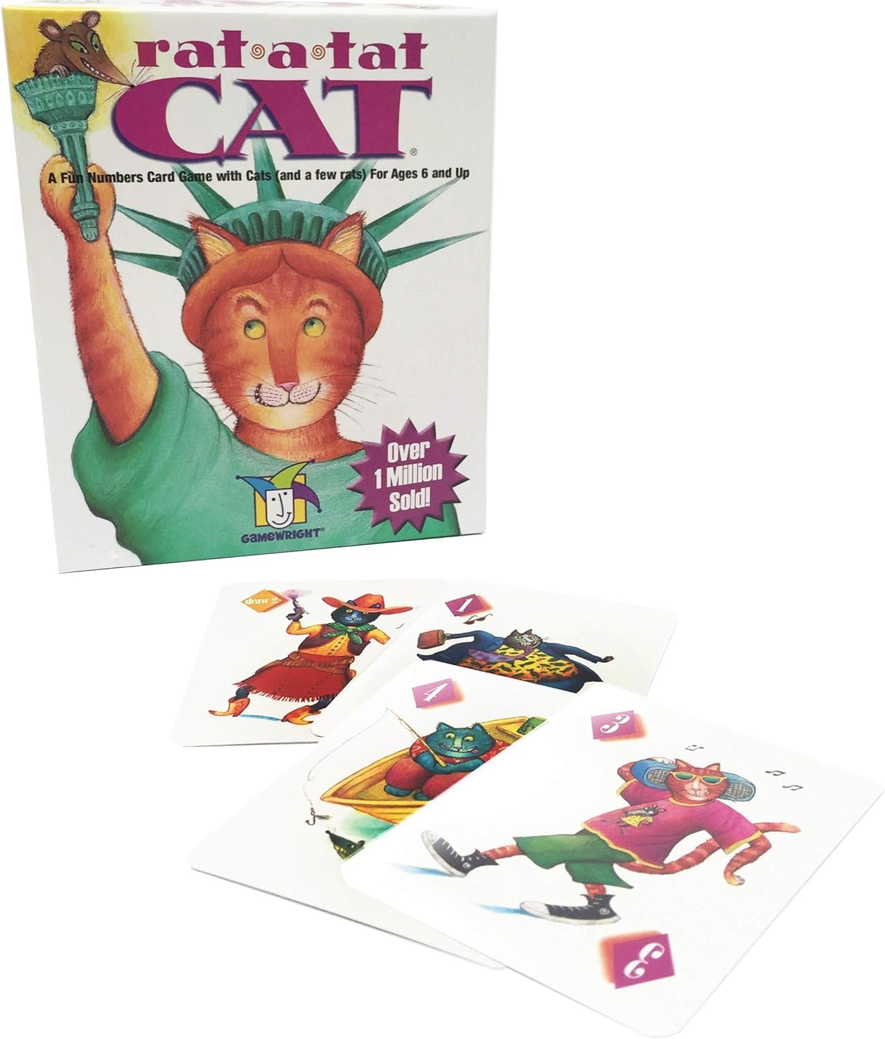 Gamewright Rat-A-Tat Cat card deck ready for family game night, quick rounds.