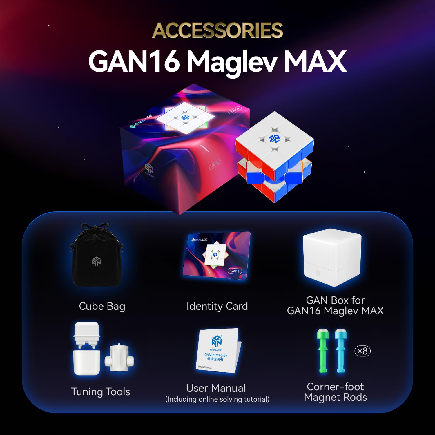 GAN 16 Maglev Max setup tuning system enables personalization.