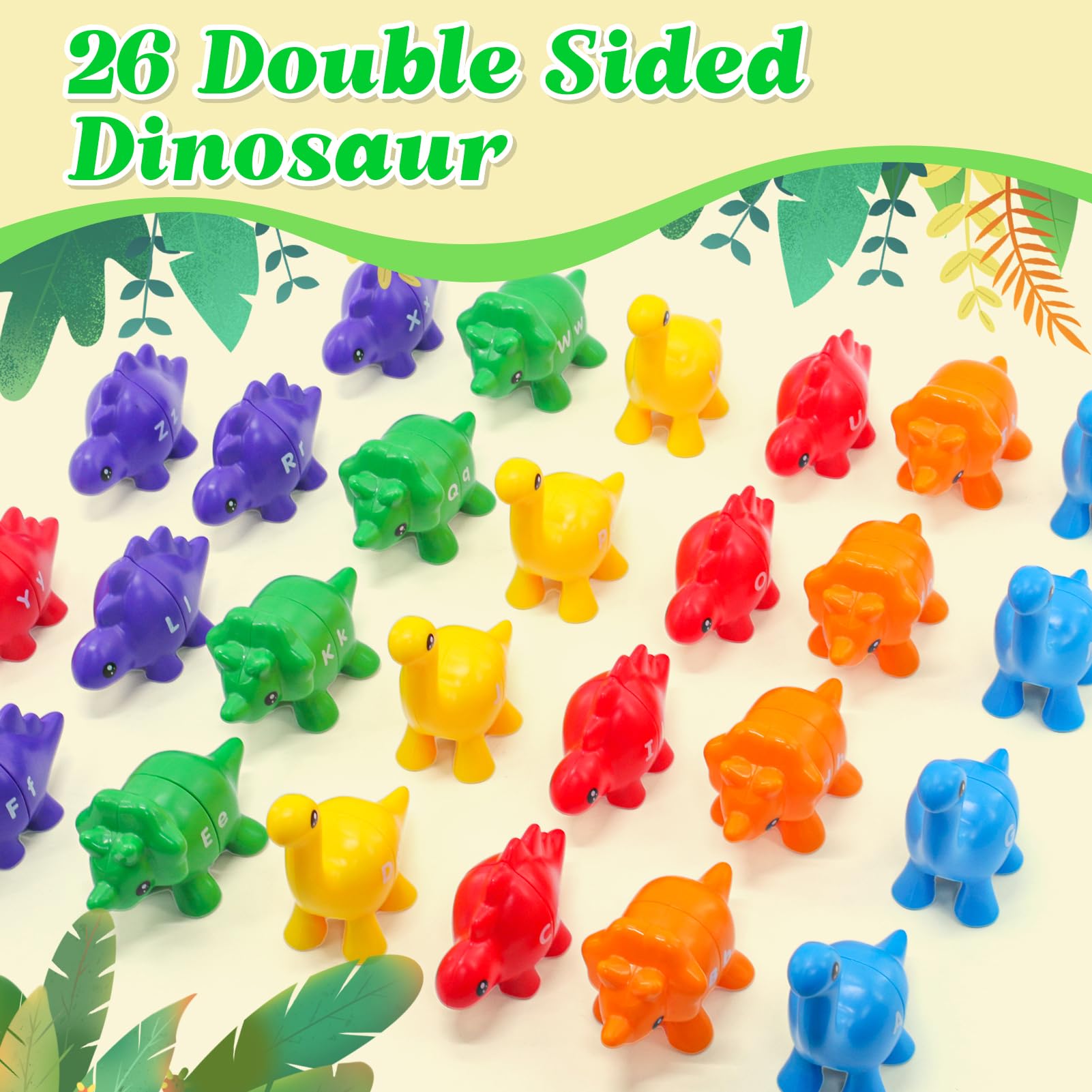 Ganaj six dinosaur figures to inspire imaginative and matching activities.