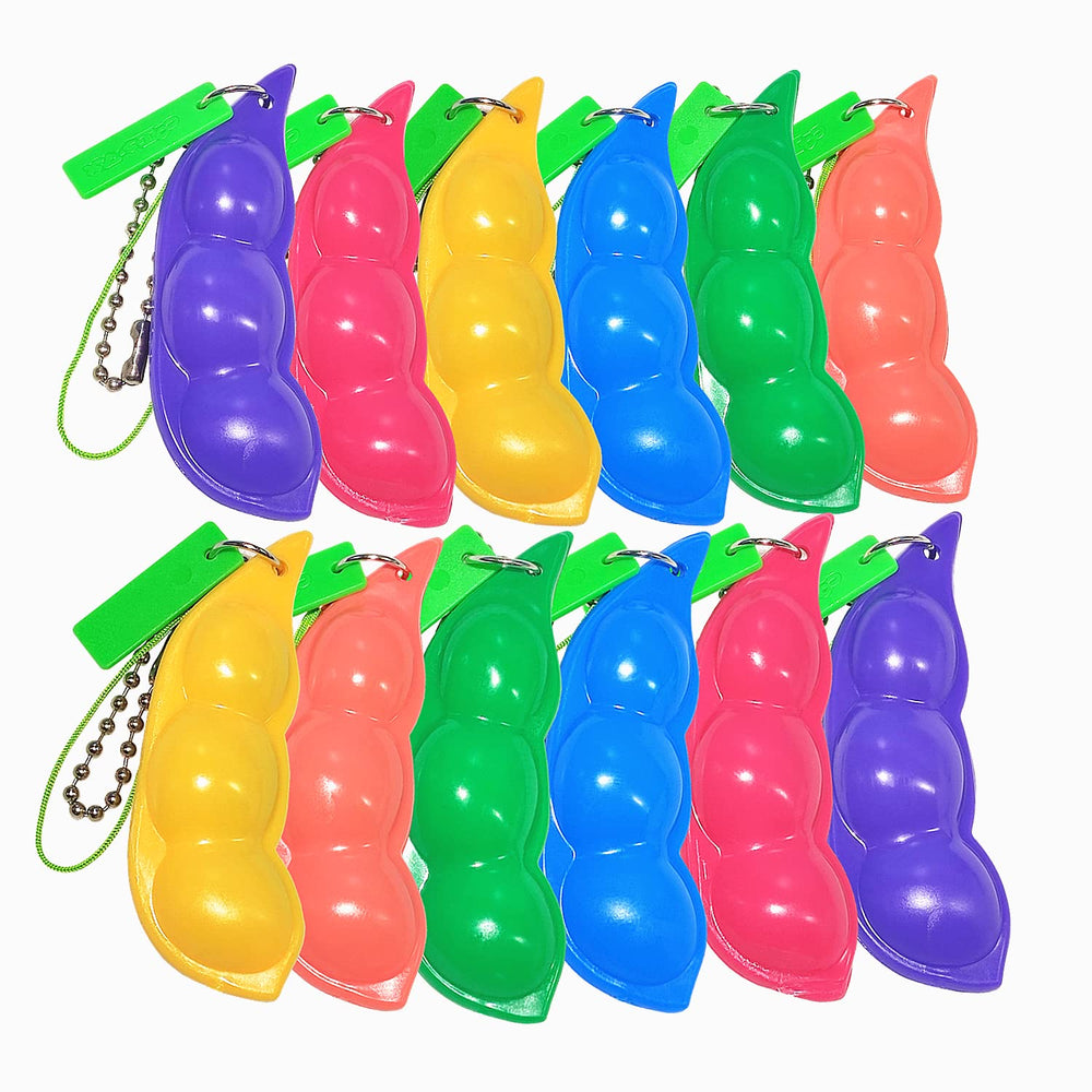 Ganjiang 12pc pea keychain set, a compact sensory fidget for classroom prizes.