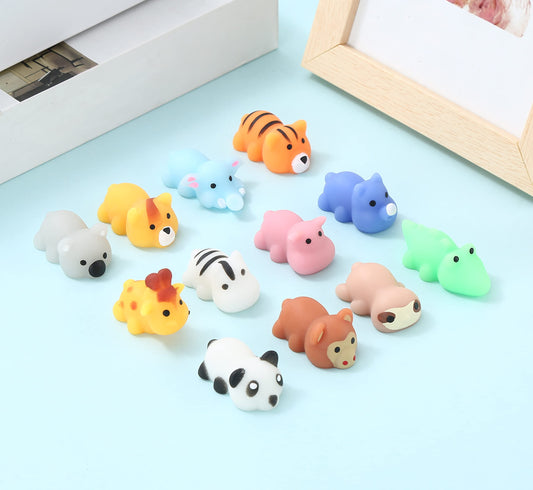 Ganjiang Mochi Squishy Animals 12-pack display, colorful and tactile for stress relief