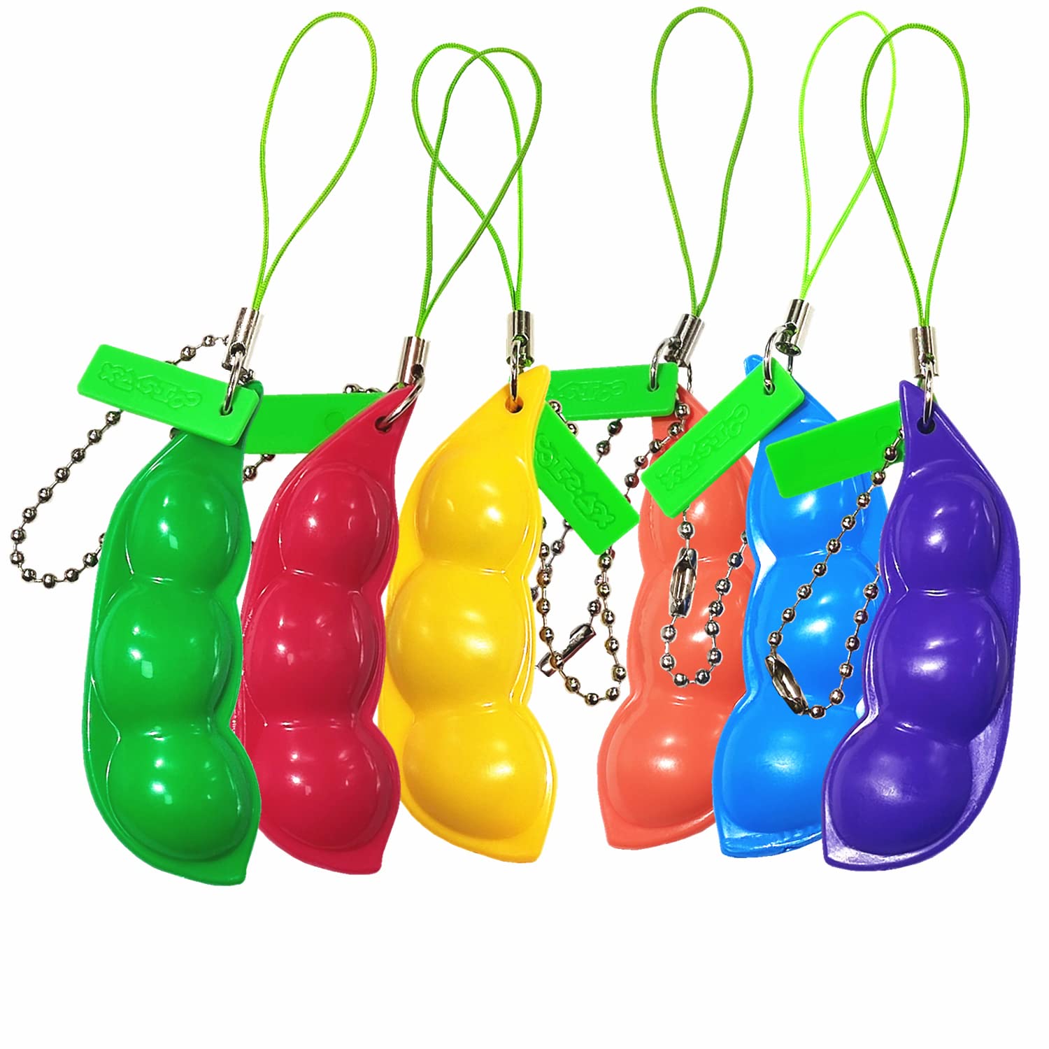 Ganjiang pea keychain closeup, realistic shape and squeezable texture for focus.