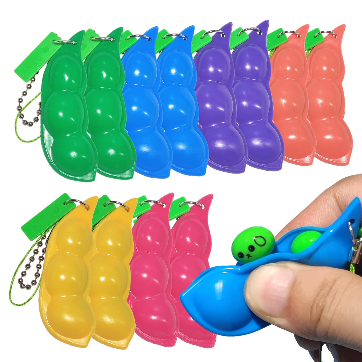 Ganjiang pea keychain fidget squeeze toy green, ideal for on-the-go stress relief.