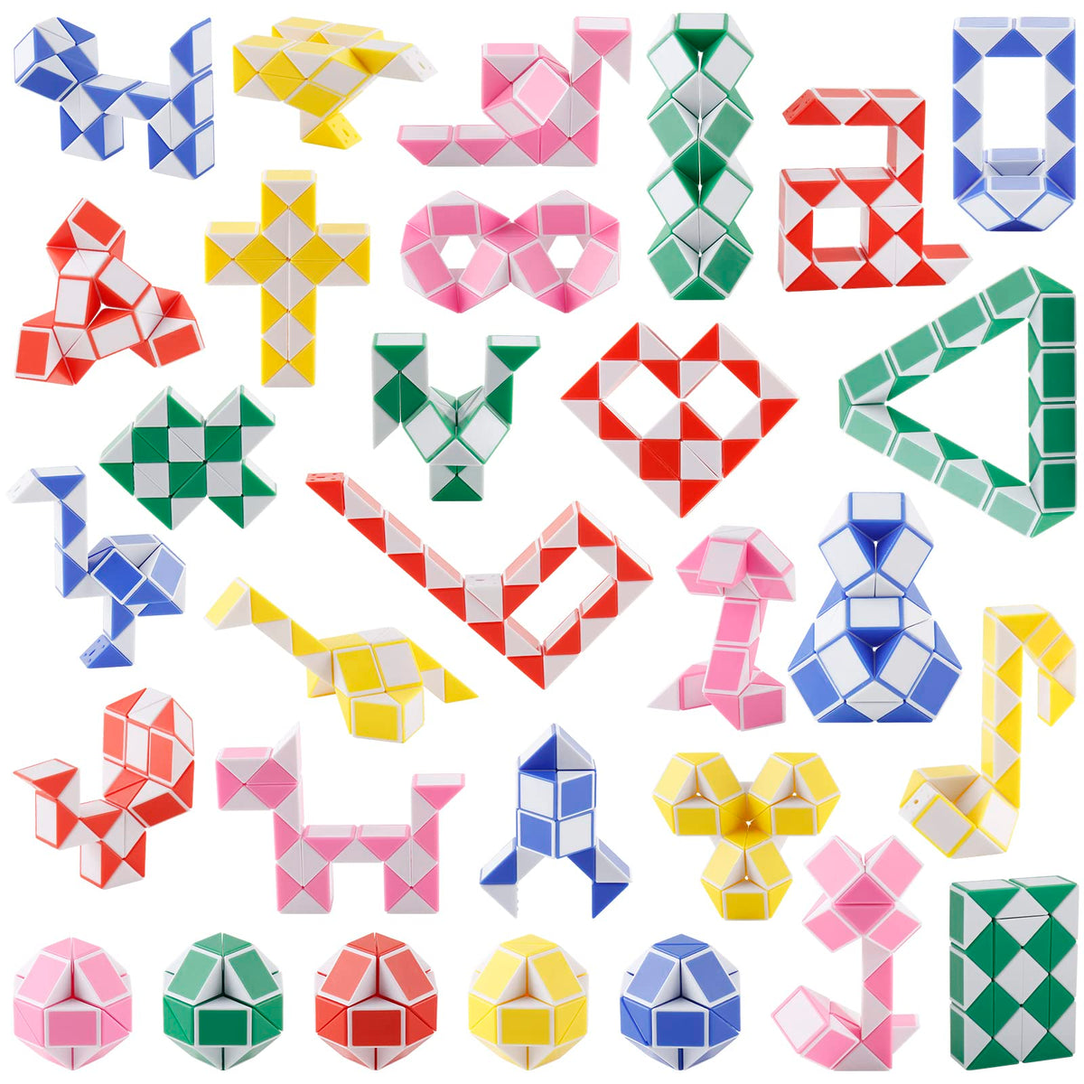 Ganowo 30 pack random colors snake cube twist puzzle for playful hands and focus