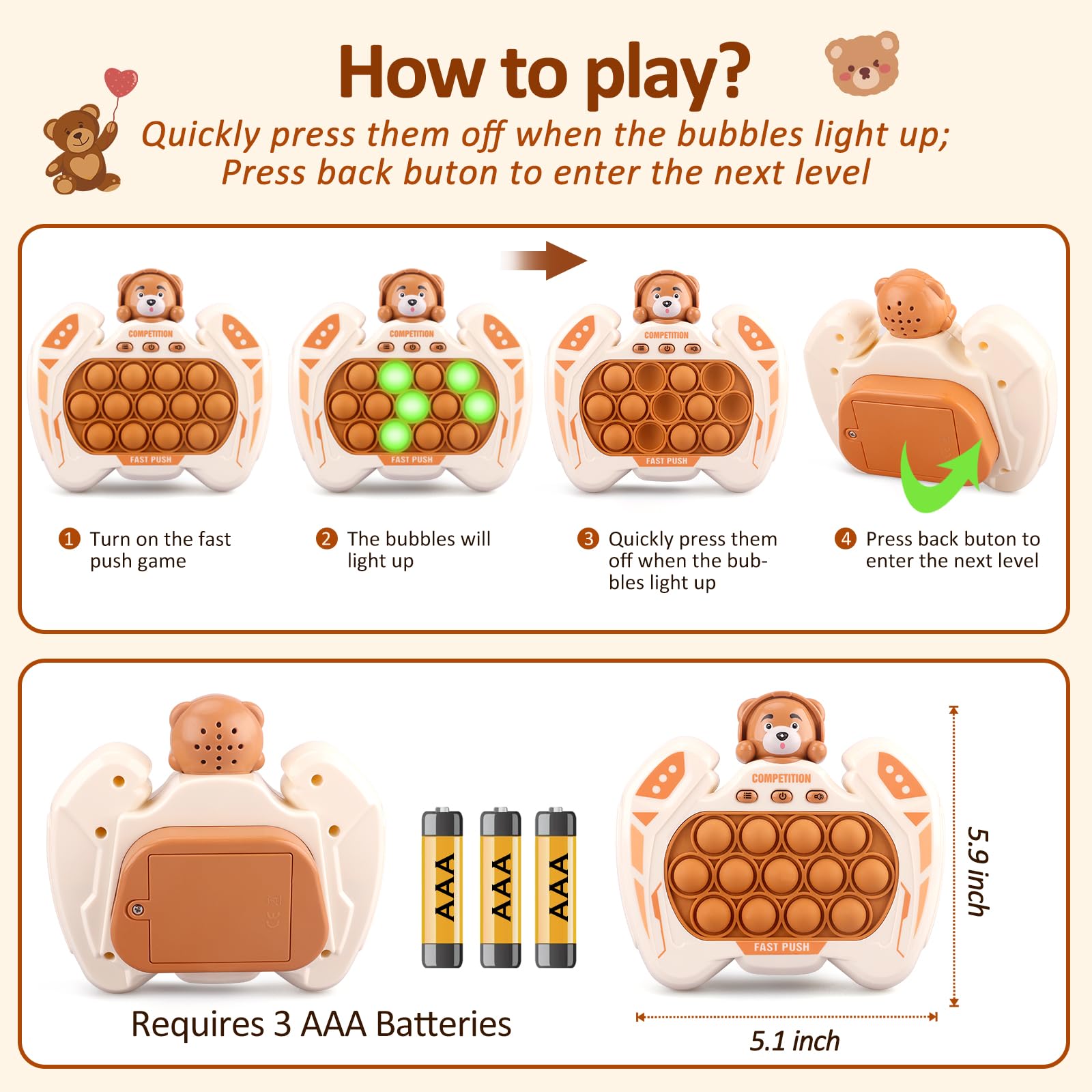 GAPER GO fast push game comes in varied colors and shapes to inspire play.