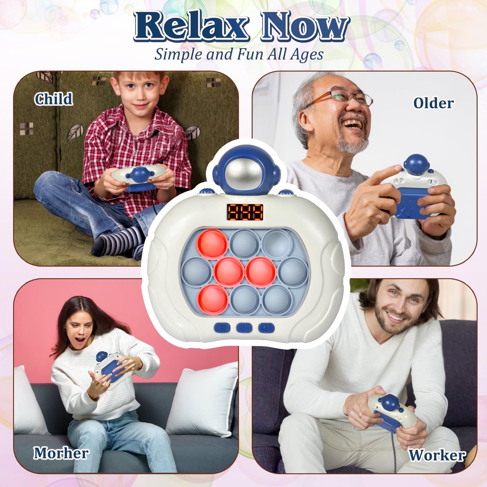 GAPER GO Pop Game kid using handheld fidget toy during line wait