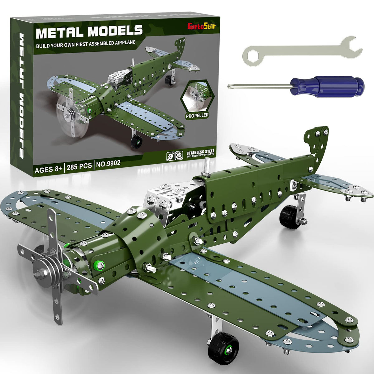 Garbo Star STEM airplane parts laid out for hands-on building and exploration.