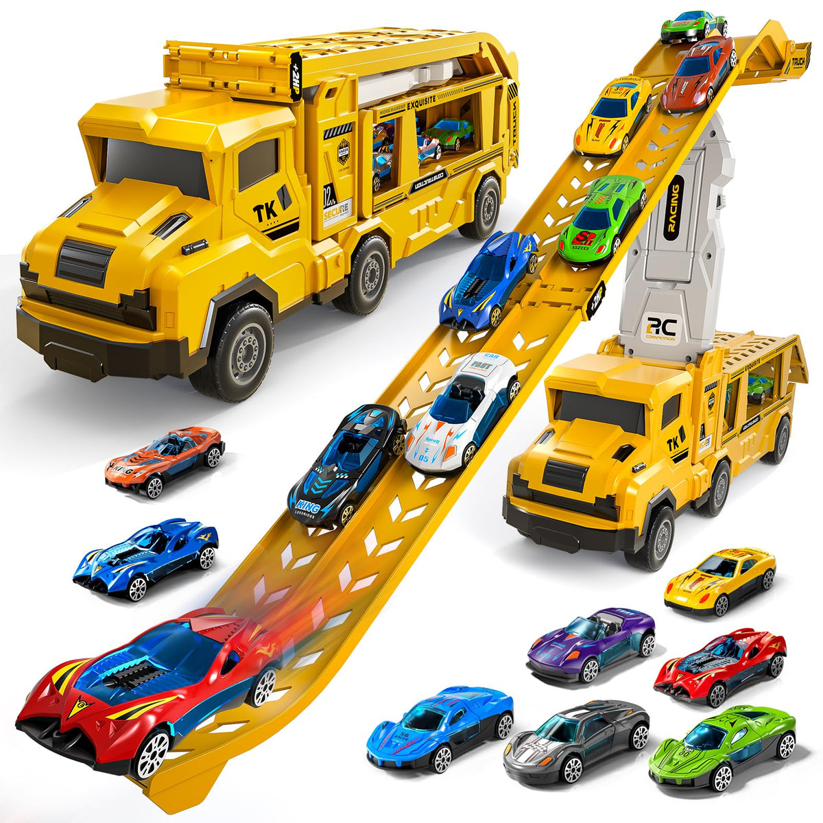 Garbo Star transport truck with yellow dual track promotes engaging loading and racing, developing fine motor skills.