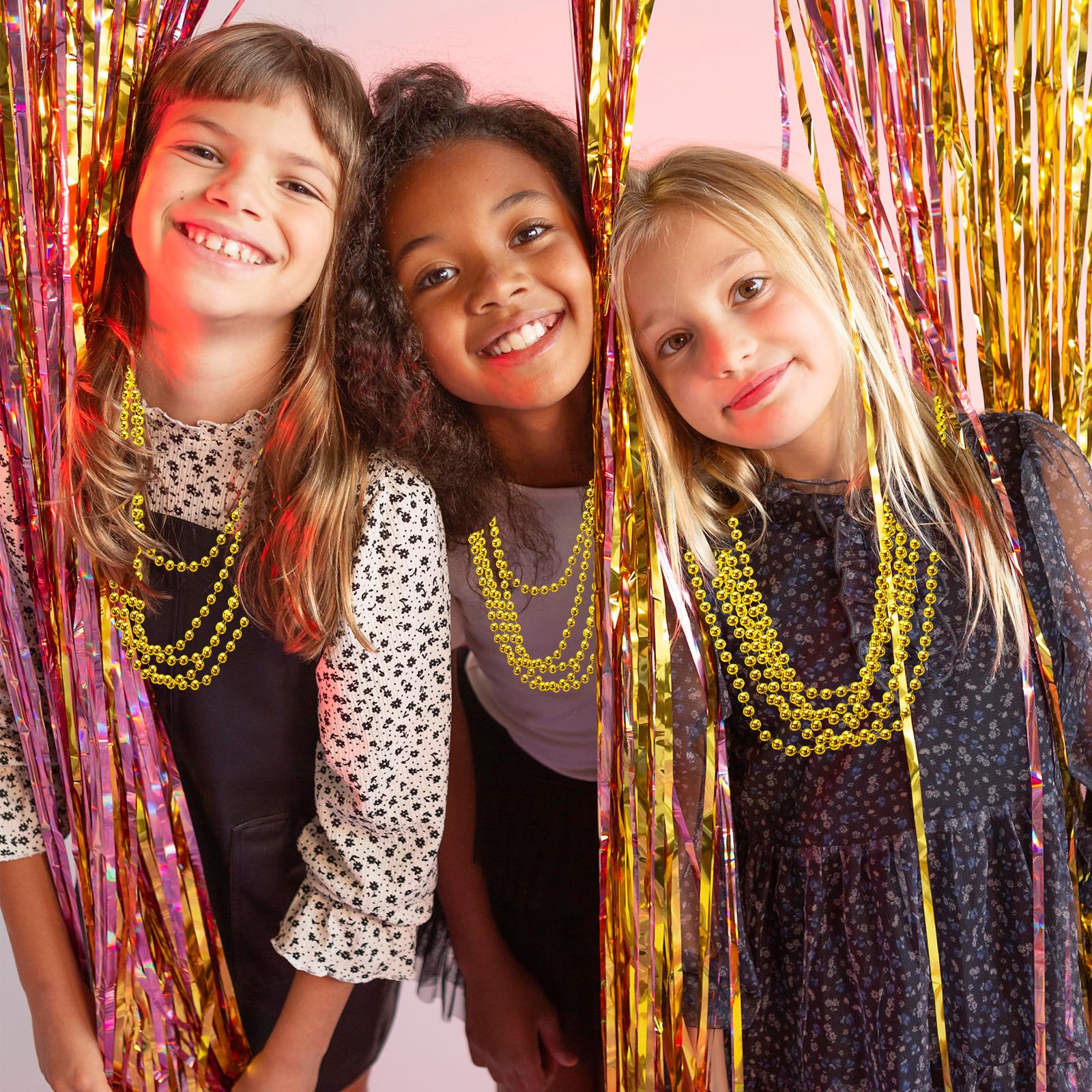 Garma Mardi Gras beads parade decor brighten tables with metallic shine.