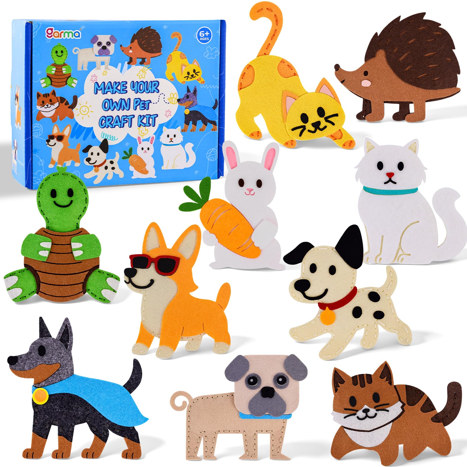 Garma Puppy Sewing Kit front view with beginner-friendly tools for kids' crafts.