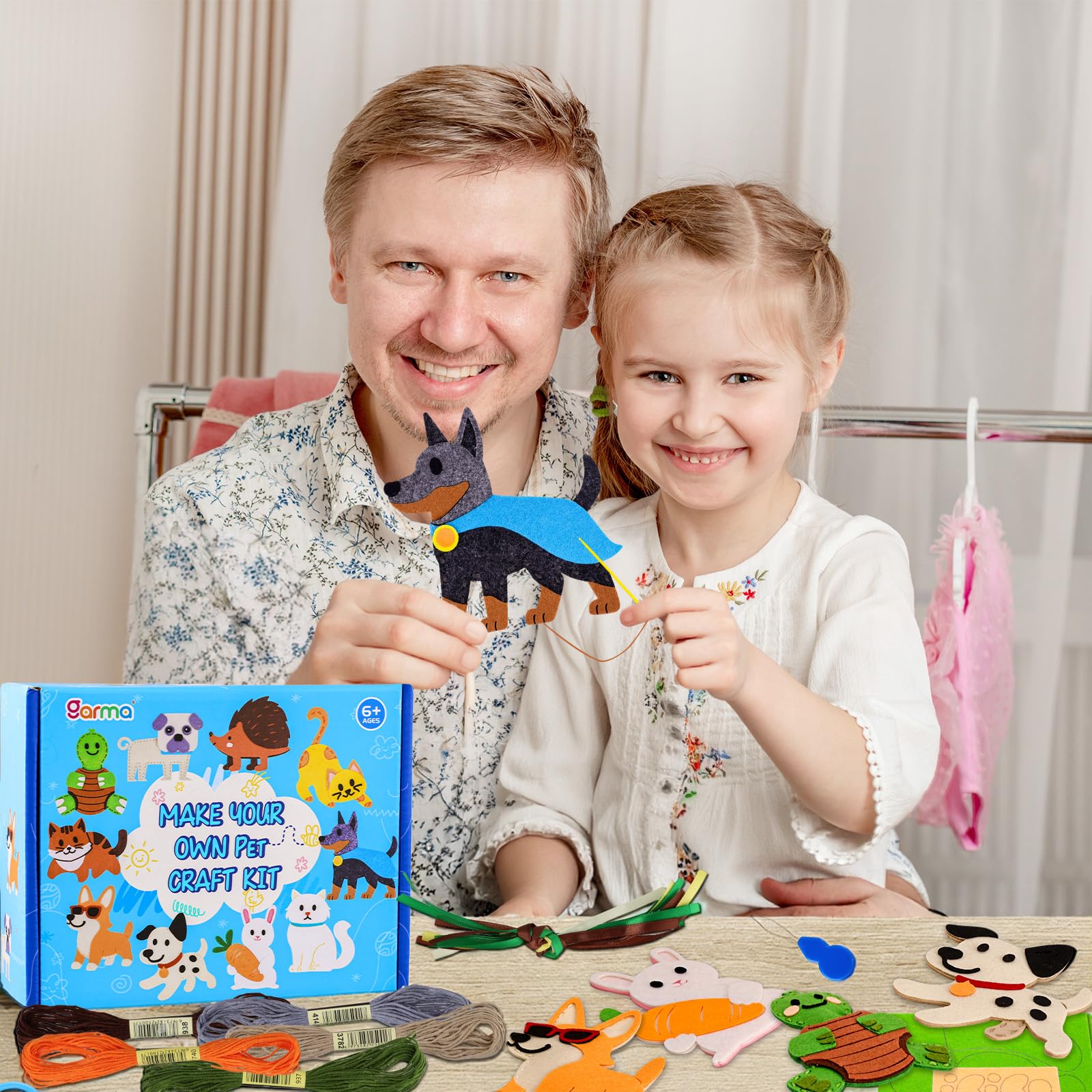 Garma Puppy Sewing Kit safety scissors included for precise, kid-friendly cutting.