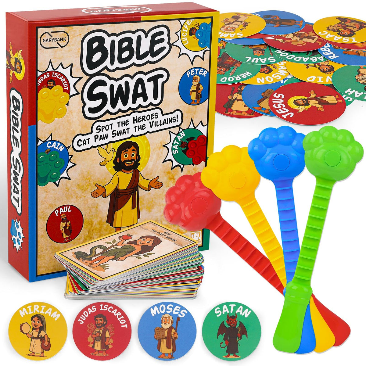 Garybank Bible Swat Game hero cards for kid-friendly learning and engagement
