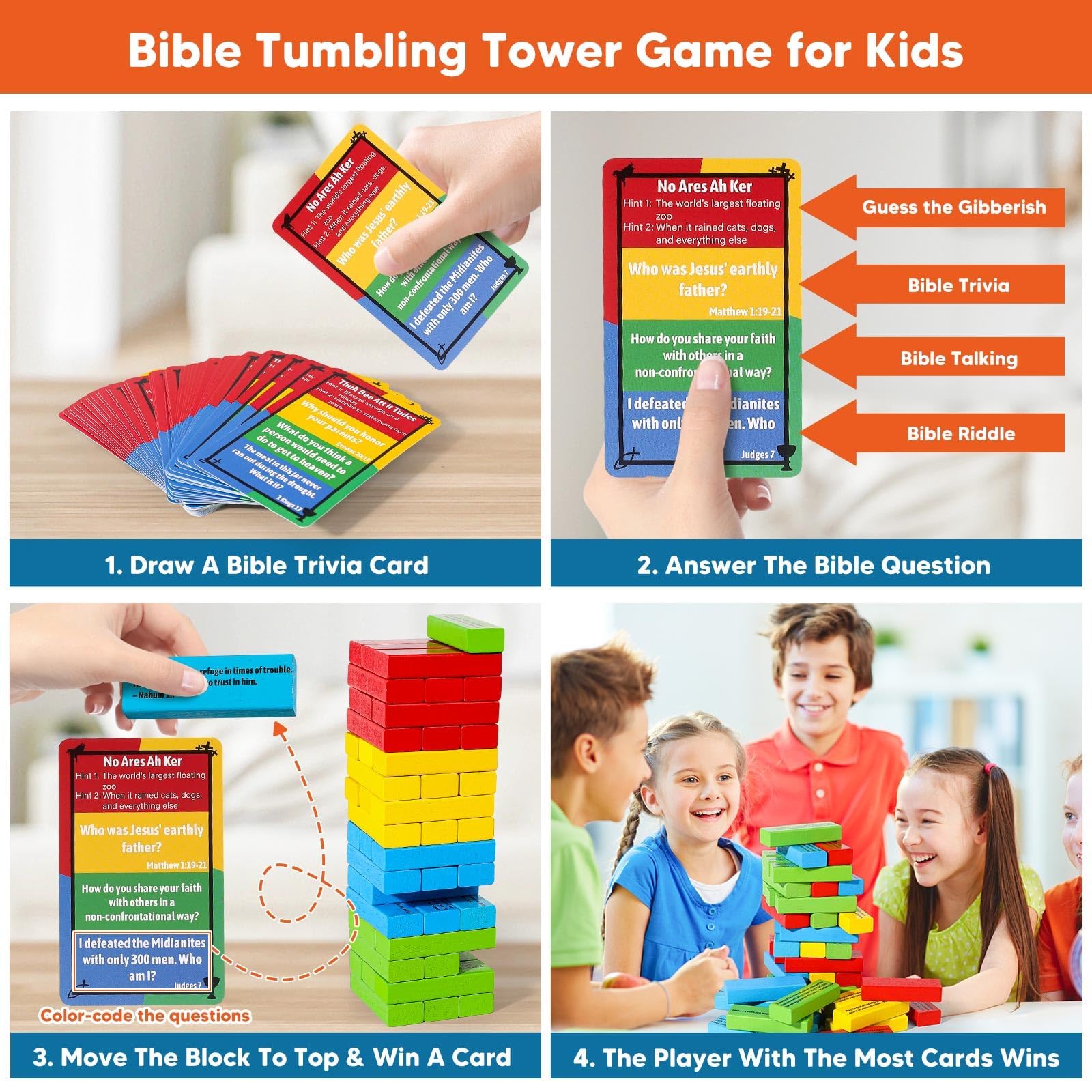 Garybank Bible trivia cards on table spark faith questions.