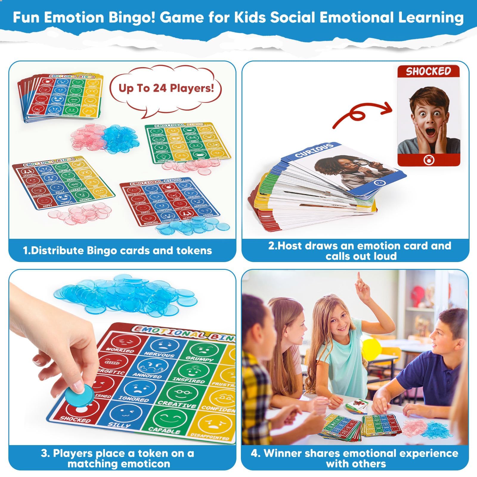 Garybank Emotion Bingo set includes 48 bingo cards for engaging play.