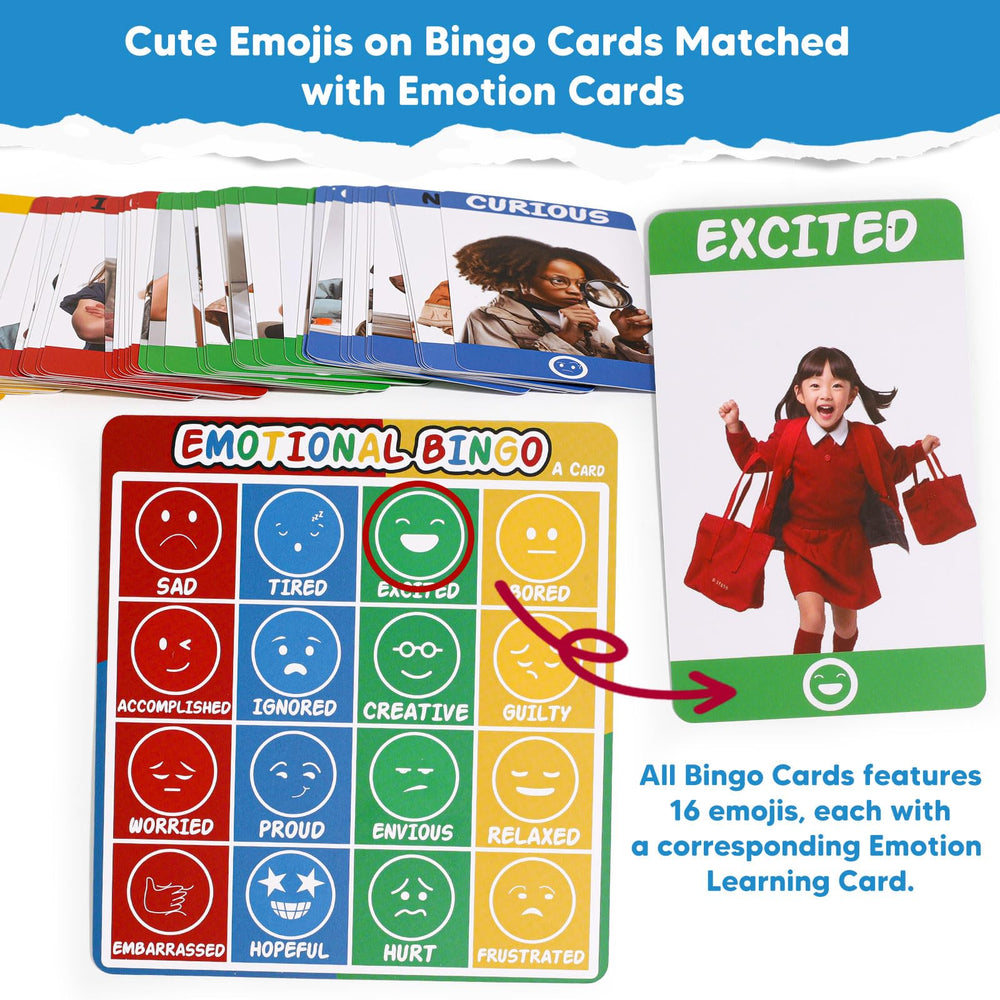 Garybank Emotion Bingo shows emoticons and facial expressions for recognition.