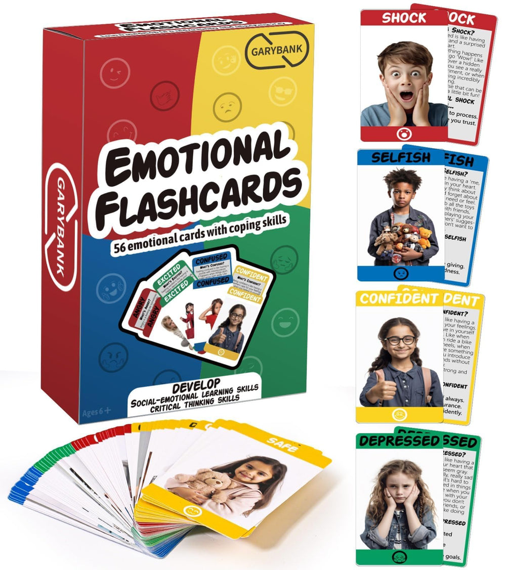 Garybank Emotion Cards front photos show real expressions for relatable emotion recognition.