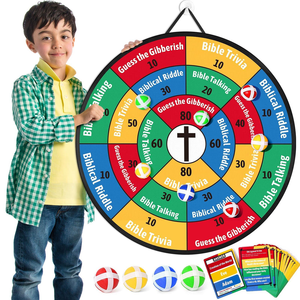 Garybank Faith Darts Bible Trivia board for interactive family learning.