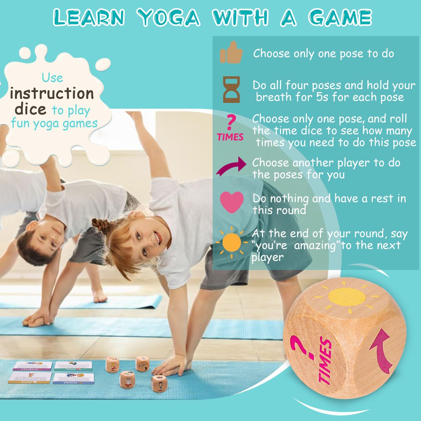 Garybank yoga card set showing kid-friendly poses for home or class