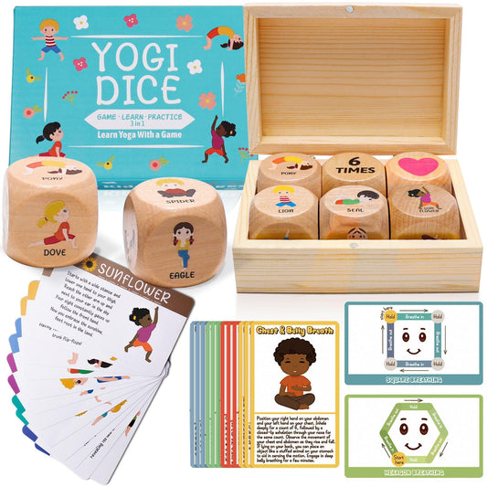 Garybank Kids Yoga Dice set with wooden dice for safe, tactile practice