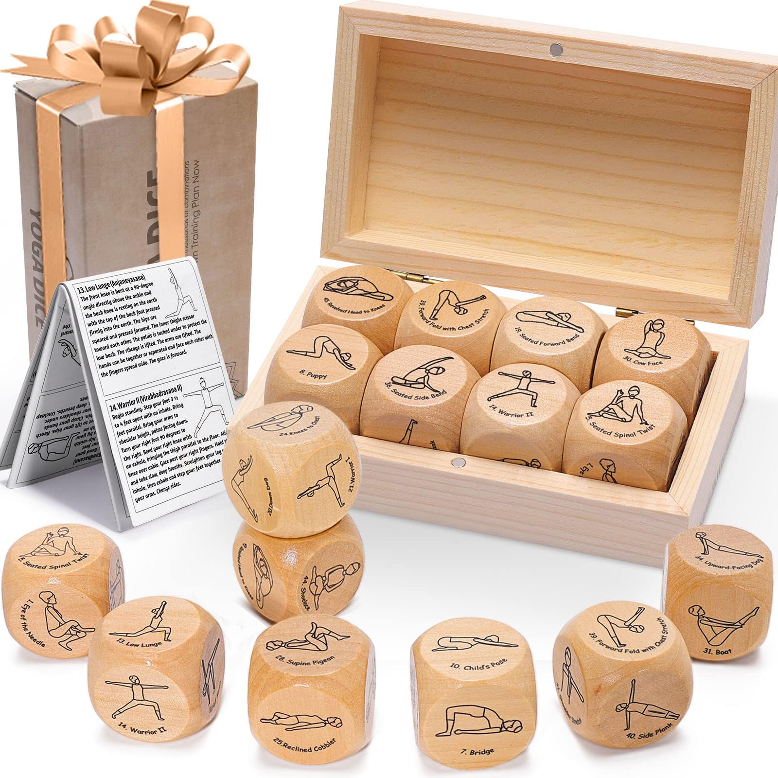 Garybank Yoga Dice in wooden box for easy gifting and storage.