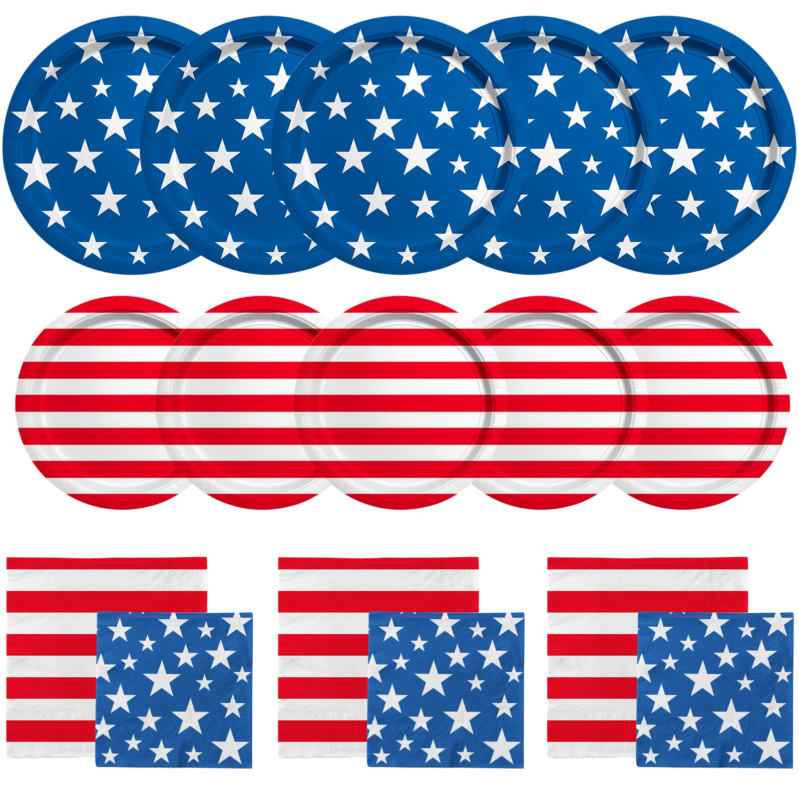 Gatherfun American flag dinner plate with bold stars and stripes for patriotic parties and easy cleanup.