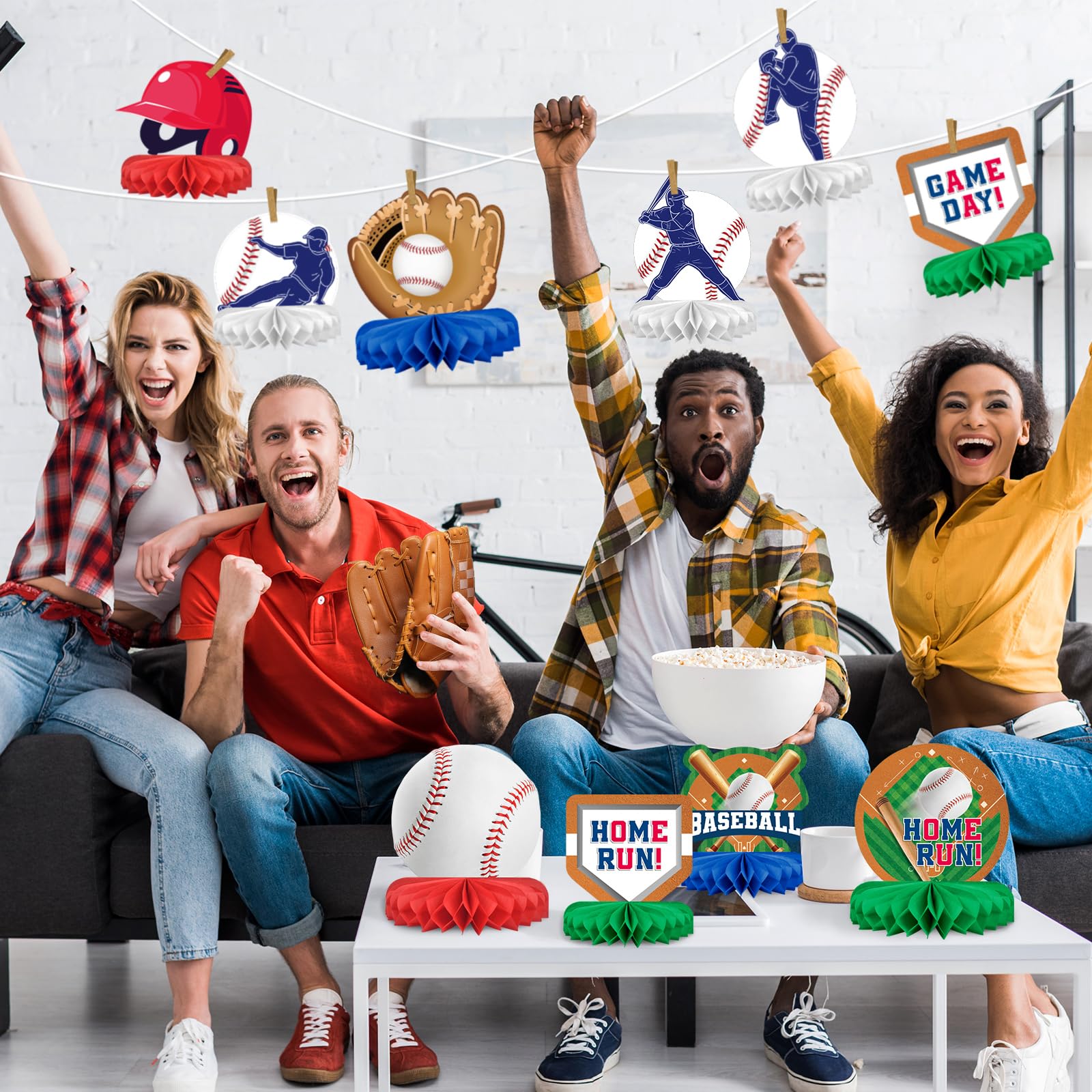 Gatherfun Baseball Honeycomb Centerpiece action-shot highlighting dynamic game energy.