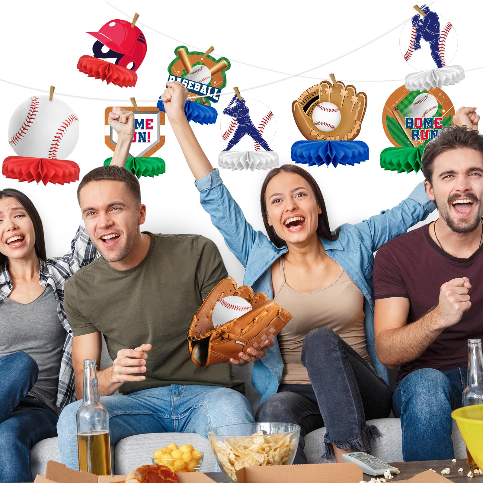 Gatherfun Baseball Honeycomb Centerpiece birthday bundle for festive celebrations.