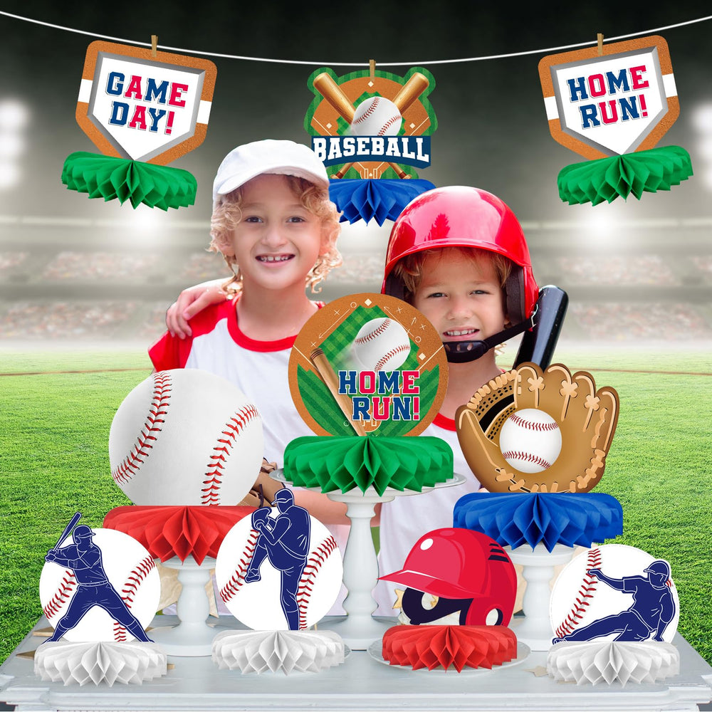 Gatherfun Baseball Honeycomb Centerpiece suitable for outdoor game day setups.