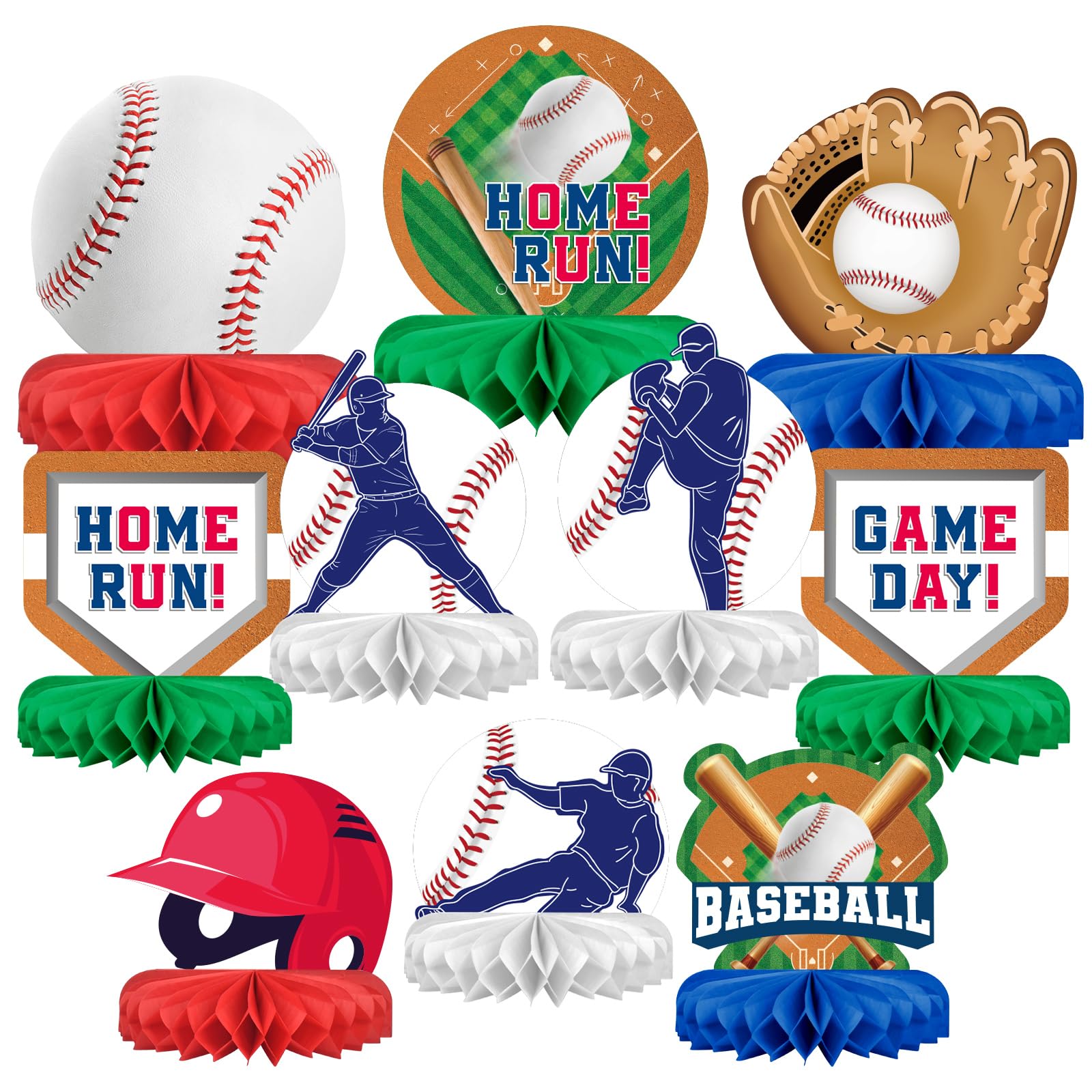 Gatherfun Baseball Honeycomb Centerpiece featuring players in action for vibrant game-day tables.