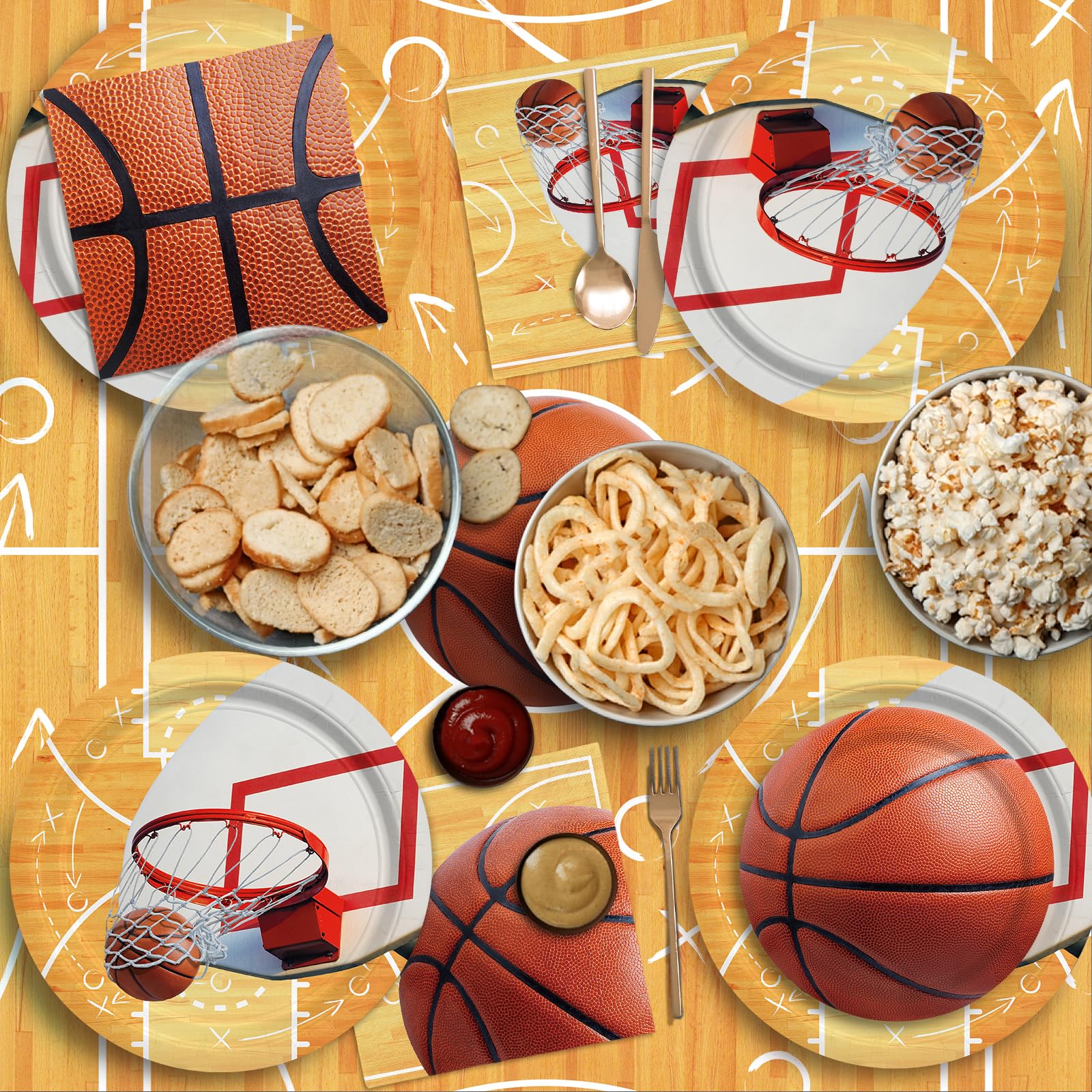 Gatherfun basketball tablecloth protects surfaces while creating authentic court vibes