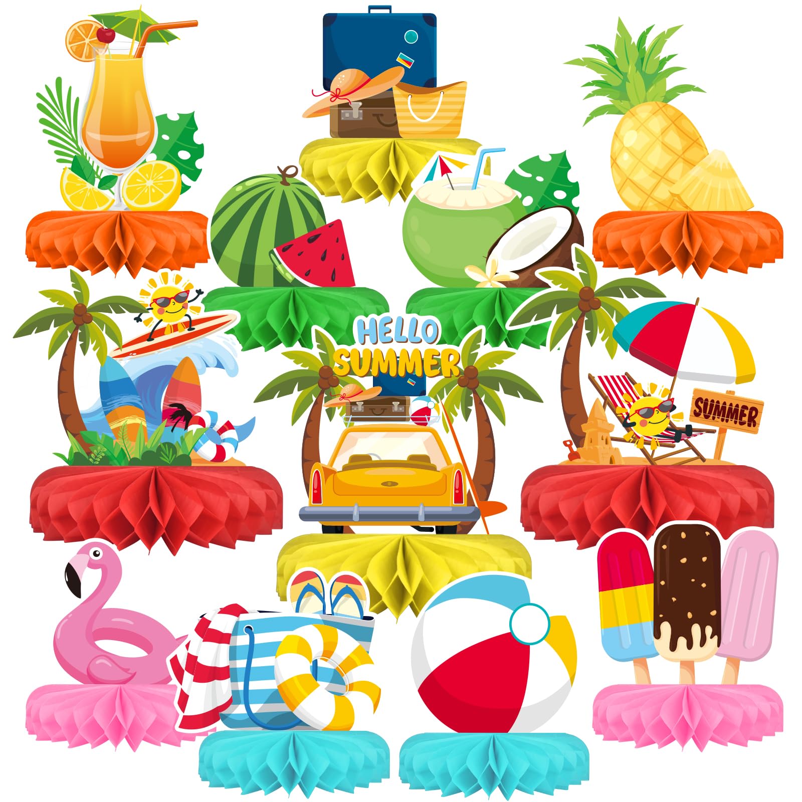 Gatherfun Beach Party Decorations Kit honeycomb centerpieces brighten poolside gatherings