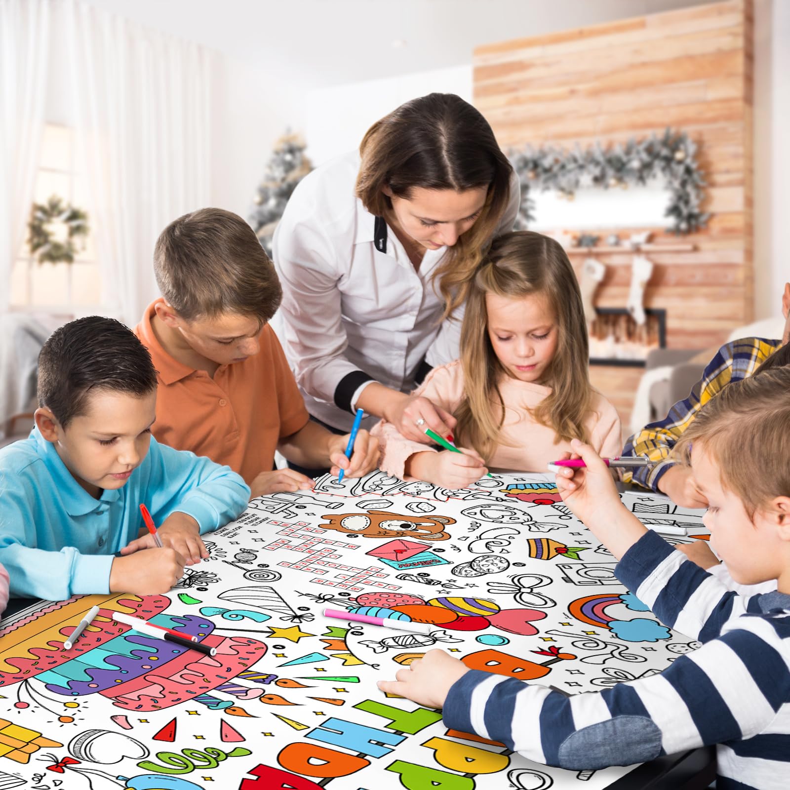 Gatherfun birthday symbols theme poster featuring gifts, candles, balloons, cake
