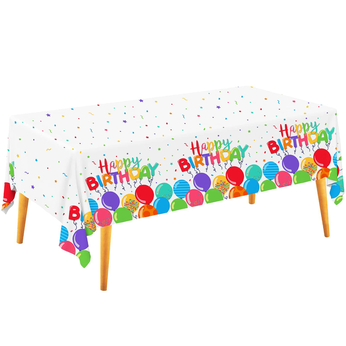 Gatherfun birthday tablecloth 3-pack on table for quick party setup and cleanup