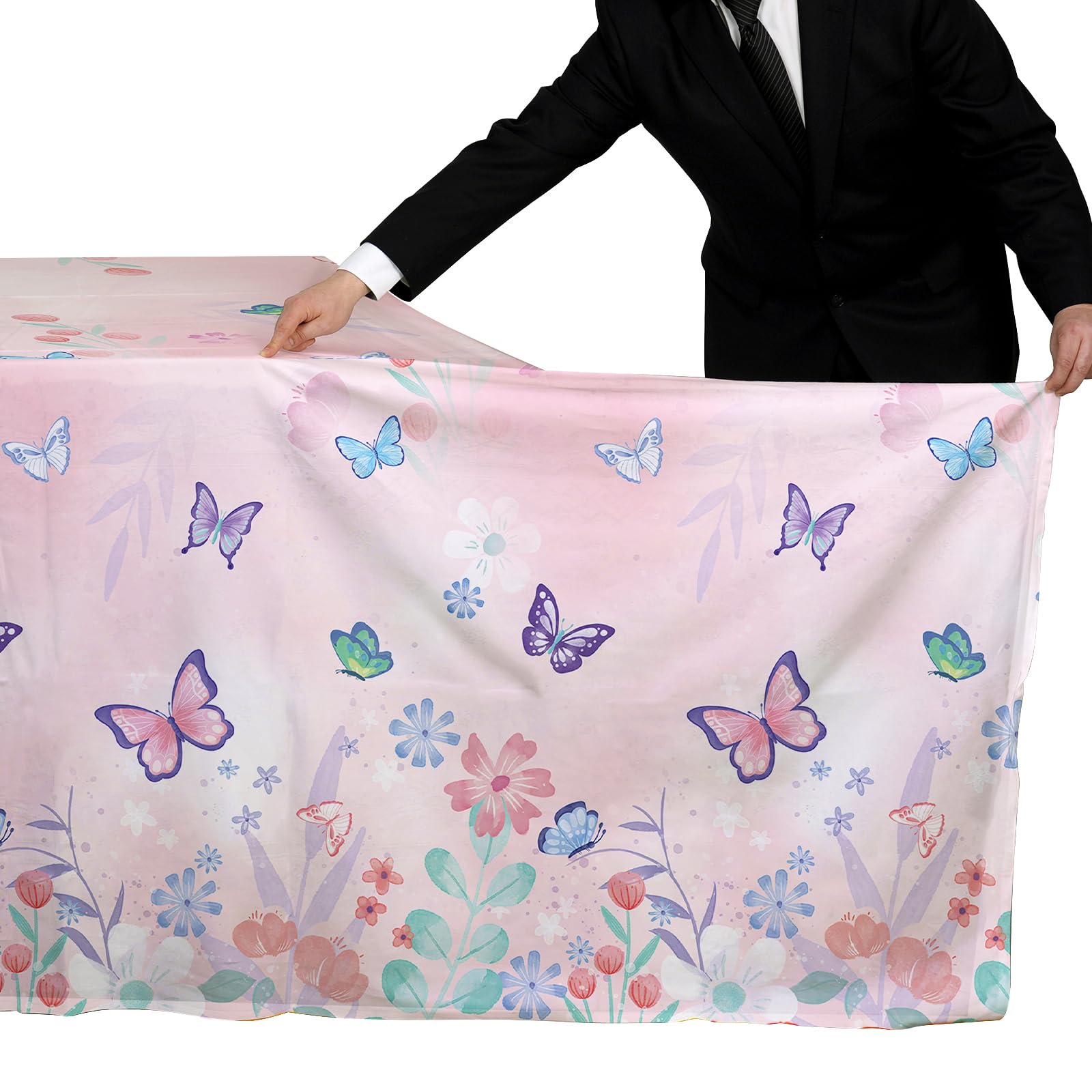 Gatherfun butterfly tablecloth brightens birthday scenes and pairs with purple décor.
