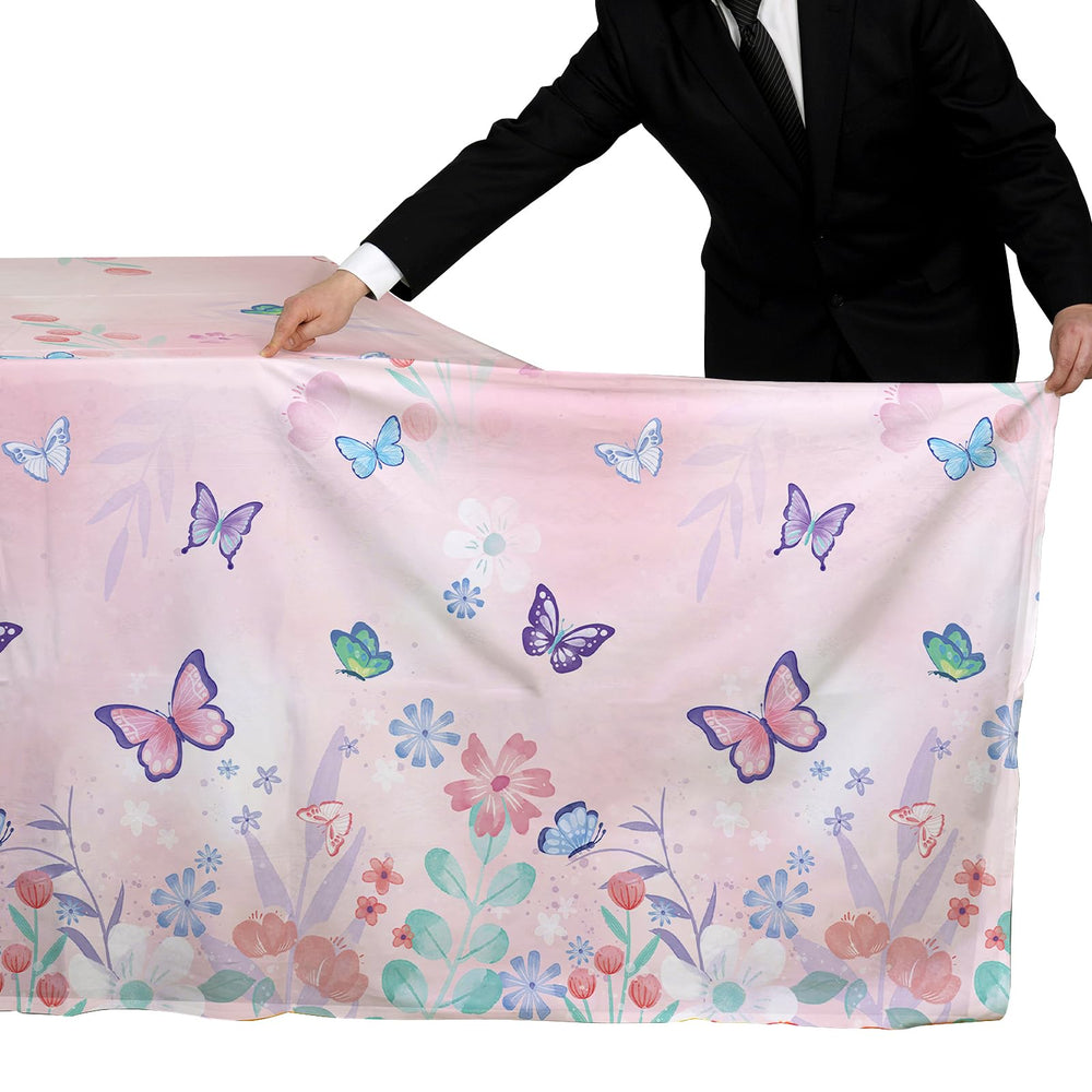 Gatherfun butterfly tablecloth brightens birthday scenes and pairs with purple décor.
